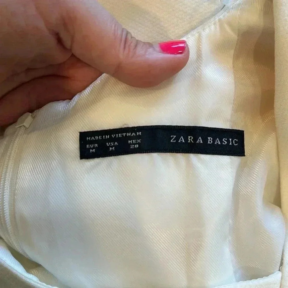 Zara White Peplum Cap Sleeve Midi Dress Sz M - Picture 8 of 13